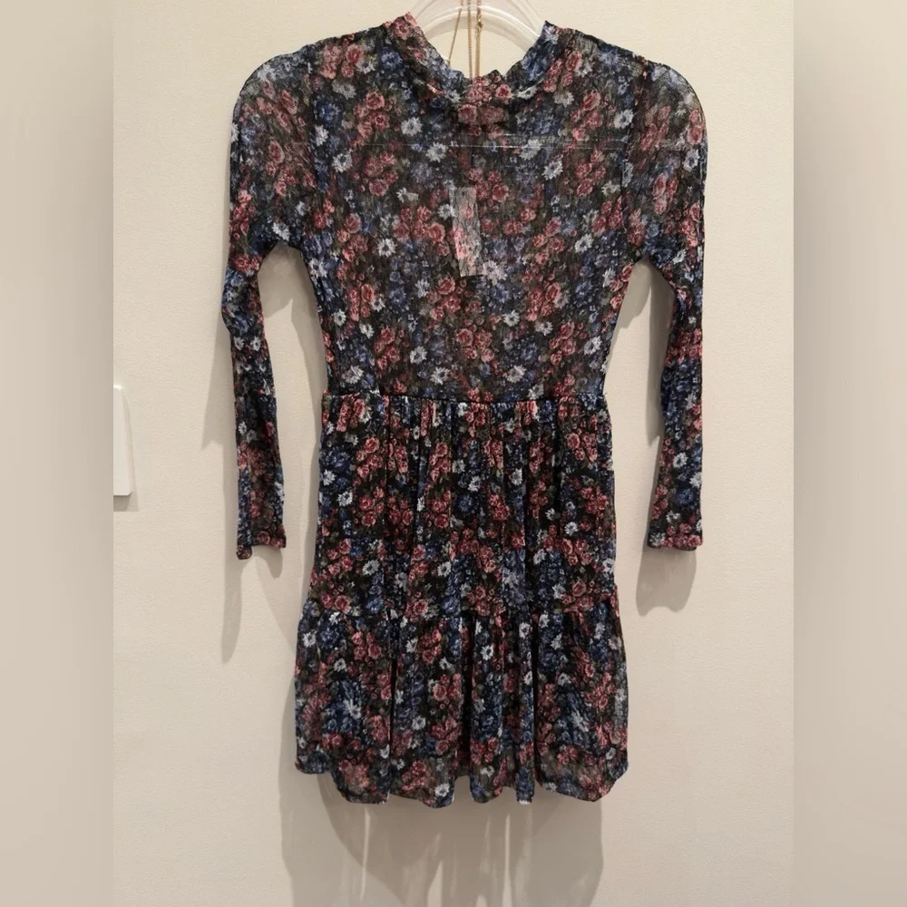 NWT- Knitworks Black, Pink & Blue Floral Dress Size 12 Girls